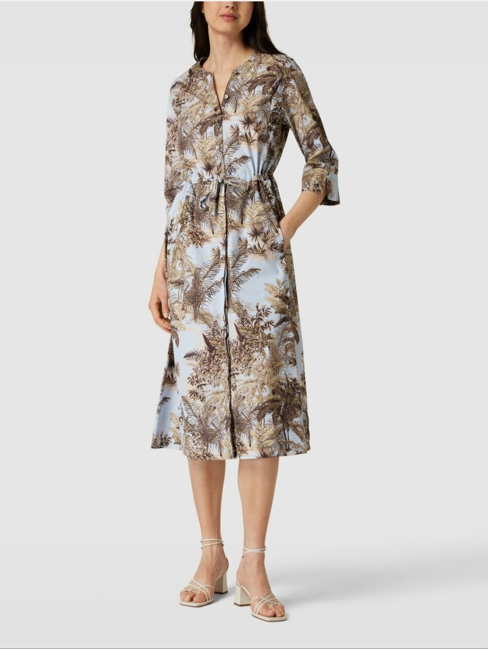 Marc Cain Cotton Casual Chic Tropical Print Button Down Front Dress Resortwear